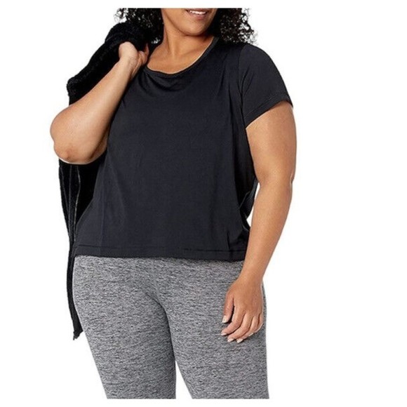 Women Top 1X Black Short Sleeves Jacquard Mesh - Picture 3 of 8